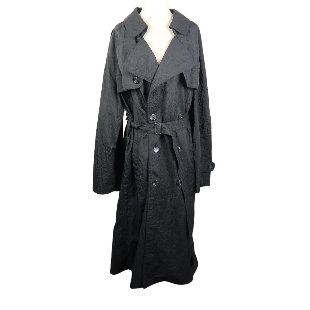 Vintage 80s Trans-Atlantique Black Nylon Trench Coat Rain Jacket S